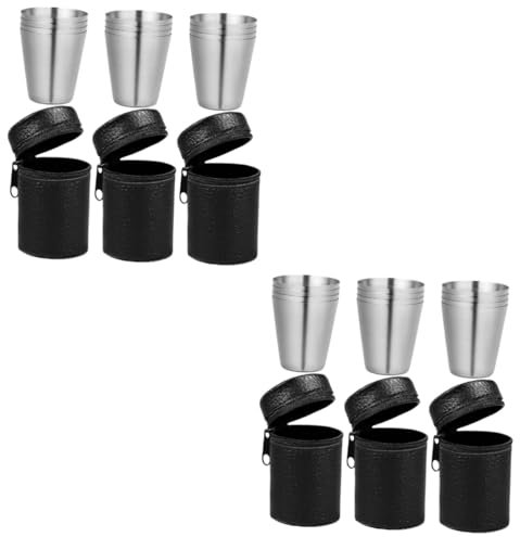 Sosoport Juego de 6 Botellas Y Vasos de Vino Portátiles de Acero Inoxidable con Estuche para Acampar al Aire Y Hacer Senderismo.