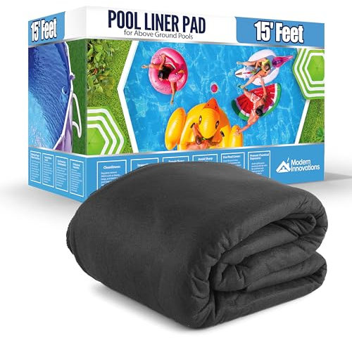 Tapis de piscine hors sol, rond de 4,6 m, tapis de piscine d'extérieur pré-découpés et résistants pour piscine hors sol, revêtements de piscine noirs pour rembourrage et protection, tapis de piscine