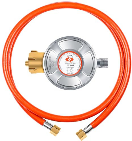 Gasschlauch mit Druckminderer 50mbar 150cm, Gasdruckregler 50mbar propangasschlauch 1/4 Links