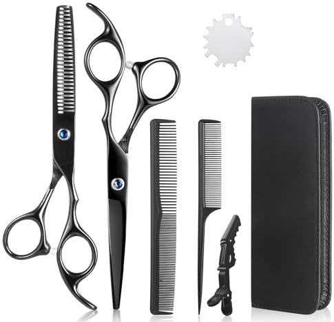 Lictin Hairdressing Scissors - Thinning Scissors Set, 6.0 inch + Presentation Case/Box + Black Comb + Thinning Hair Comb + Black Hair Clip + Screw Adjuster