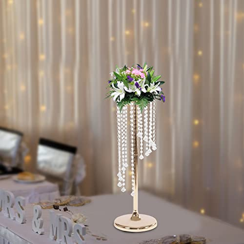 Set von 2 Blumenständer Hochzeit Dekorationen Gold Vasen 70 cm hohe Kristall Blume Vase Metall Blumenständer für Party Tischdekorationen Elegante Masse Hochzeit Dekoration Tisch Kronleuchter