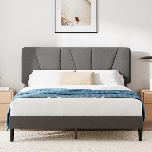 Zinus Maya Bett 180x200 cm - Höhe 30cm - Gepolstertes Bettgestell mit Kopfteil - Lattenrost aus Holz – Dunkelgrau, Dark Grey