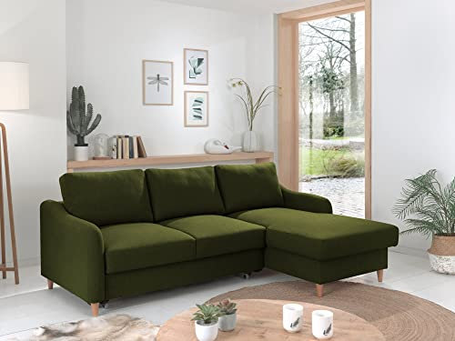 Lisa Design Will - Ecksofa rechts - schlaffunktion und Bettkasten - 4 Sitzplätze - aus Stoff Olivgrün