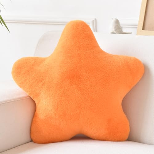 Xiashrk Sternkissen, dekorative Wurfkissen für Bett, Couch, 38,1 cm, sternförmiges Kissen, Plüsch-Bodenkissen, Raumdekoration, Kissen mit Kaninchenfell, für Sofa, Schlafzimmer, Wohnzimmer (Orange,