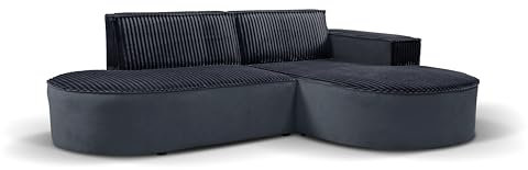 Kaiser Möbel - Ecksofa mit Wohnlandschaft, Eckcouch L-Form, Sofa 3-sitzer, Polstersofa, Bequemes Couch mit Ottomane für Wohnzimmer, Relaxsofa, Plüsch Cord, Modena Studio, Soft, Schwarz, Rechts