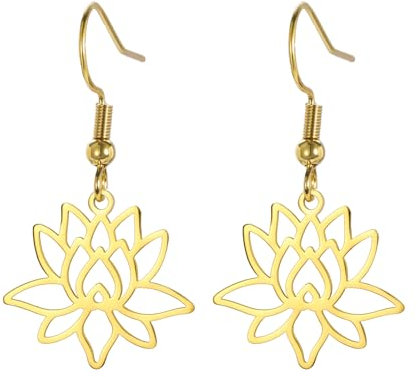 Dreamtimes Lotus Blume Unalome Symbol Amulett Edelstahl Ohrringe - Inspirational Buddha Yoga Schmuck Heilung Charms (Gold)