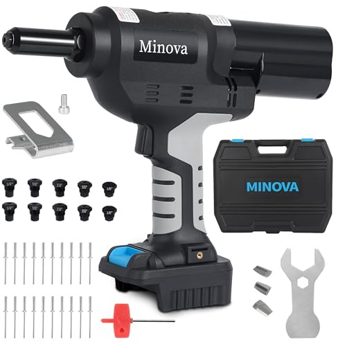 MINOVA Nietgerät-Setzgerät 18V Bürstenloser Nietpistole KD-02X+ Akku-Nietwerkzeug kompatibel mit 6,4mm Edelstahlnieten (MKT Batteriekonverter)