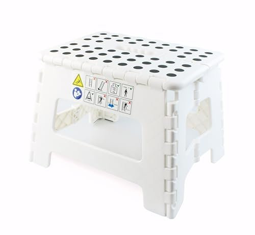 4DOOR Tritthocker/Klapphocker 22 cm hoch/bis zu 150 kg belastbar, leicht faltbar, weiß/schwarz