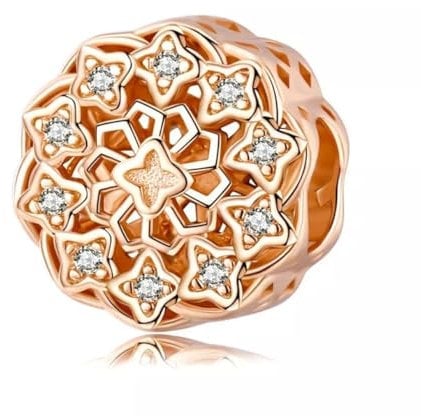 Rose Gold Rose Flower Charm Bead Genuine 925 Sterling Silver Compatible With Pandora Bracelet