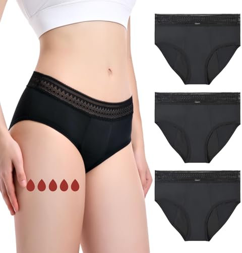 Carer | Lot de 3 Culottes Menstruelles pour Flux Abondants | Culottes Menstruelles avec Dentelle | Tampon à Absorption Rapide de 50 ML | Lavable et Réutilisable | Taille S