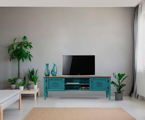 Hanah Home Stylish TV Unit, Turquoise, 150 x 40 x 50 cm | 100% MDF, 10 mm Thickness, Spruce Top, Hornbeam Legs | Modern Design for Living Room & Entertainment Spaces