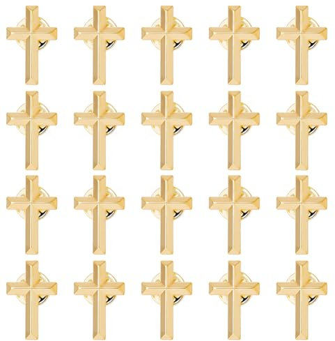 DICOSMETIC 20 Stück Legierungs Kreuznadel Für Männer Goldene Kreuzanstecknadel 25x16mm Religiöse Kreuzbrosche Metall Kreuznadel Set Für Kirchen Gebetskleidung