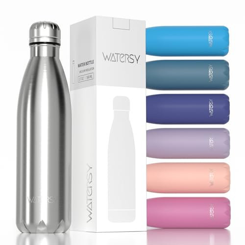 WATERSY Stainless Steel Insulated Water Bottle, Double Walled Metal Vacuum Flask Keep 24 Hrs Cold & 12 Hrs Hot Thermal Metal Sports Bottles 500ml BPA Free for Outdoor, Work, Gym, School