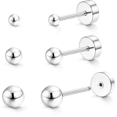 STJARNA 3 Paar Ohrstecker mit Flachem Schraubverschluss Chirurgenstahl Gold Silber 2mm 3mm 4mm Kugel Ohrringe Damen Herren Schmuck