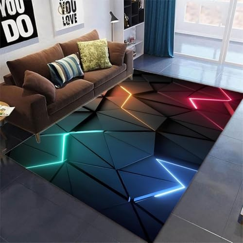 Xisnuient Gamer Teppich für Jugendzimmer Jungen - Neon Gaming Design Teppich mit Rutschfester Unterseite, Flanell Kinder Teppich Jungs für Gaming Zimmer & Teenagerzimmer (Bunt,160x200cm)