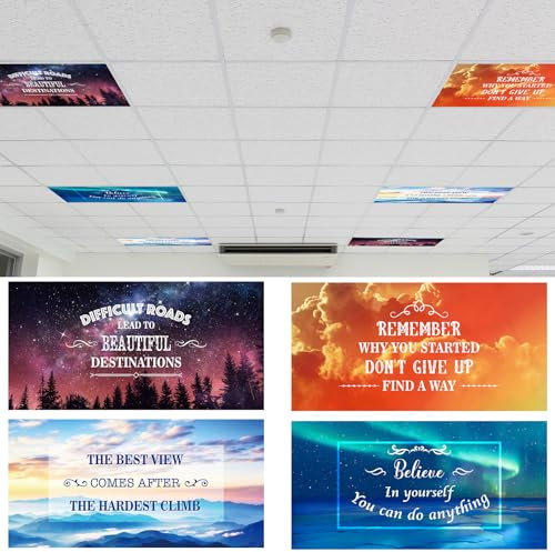 VIHOSE 4 Stück fluoreszierende Lichtabdeckungen, 1,2 x 0,6 m, motivierende, magnetische Lichtfilter, inspirierende Deckenlampenabdeckungen, dekorativer Lampenschirm für Klassenzimmer, Büro, Zuhause,