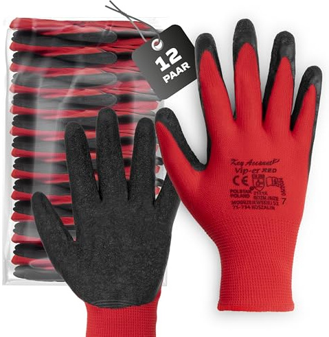 Covent Vip-er Red Arbeitshandschuhe Herren Gr 7-12-er Set - EN388 | 2121X, Montagehandschuhe Kategorie II, Bauhandschuhe für Umzugshelfer, Logistiker und Bauarbeiter