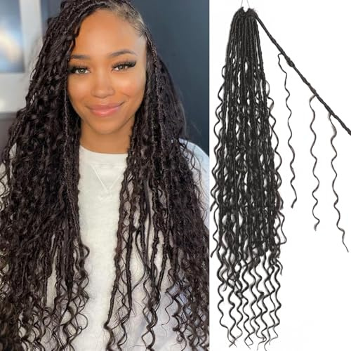 Boho Faux Locs Crochet Hair 30 Inch Goddess Locs 8 Packs Boho Soft Locs Crochet Hair with Curly Ends Pre-looped Long Bohemian River for Black Women (4#, 30 Inch (Pack of 8))