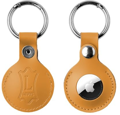 Levy's Leathers Porte-clés AirTag en Cuir véritable Compatible avec Tous Les Air Tags avec Fermeture à Bouton sécurisée Marron Clair (A66AIR-TAN)