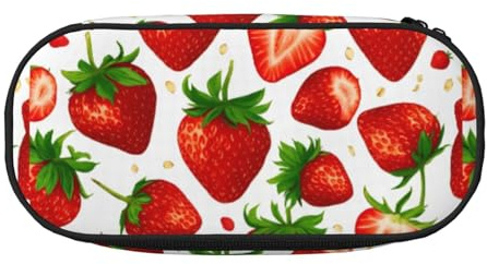 Trousse à crayons portable haute capacité avec imprimé fraise pour étudiants, adolescents et adultes, Noir , Taille unique, Organiseur de sac