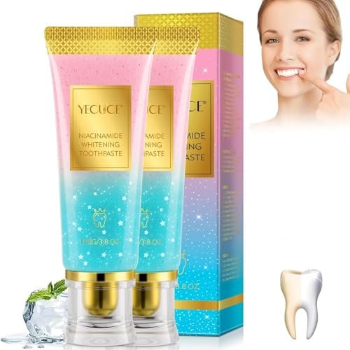 Niacinamide Aufhellende Zahncreme 2er-Pack Fleckenentfernung & Zahnschmelz-schonend | Formel mit Aktivkohle für langanhaltende Frische | Für Kaffeetrinker, Raucher & stark färbende Lebensmittel
