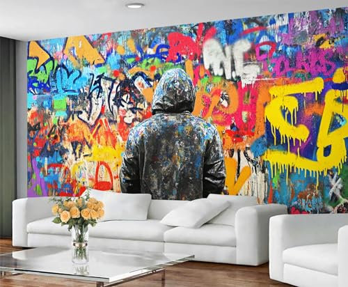 GIVLWF Street Art Graffiti Wallpaper, Cool Graffiti Bedroom Wallpaper Murals, Hip Hop Wall Paper for Living Room, Abstract Large Mural & Boys Room Decor, Painting Not Self Adhesive