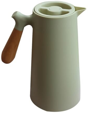 Abaodam Thermoskanne Aus Edelstahl 1l Mit Holzgriff Isolierkanne Für Kaffee Und Tee Langlebig Isoliert Rutschfeste Unterseite Für Büro Und Zuhause