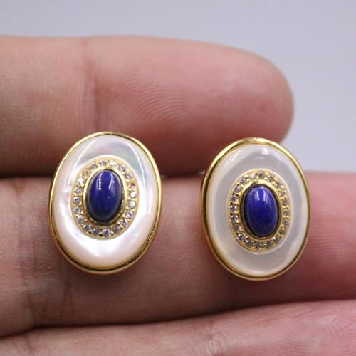 925 Silber Lapislazuli Muschel Zirkon Oval Ohrstecker