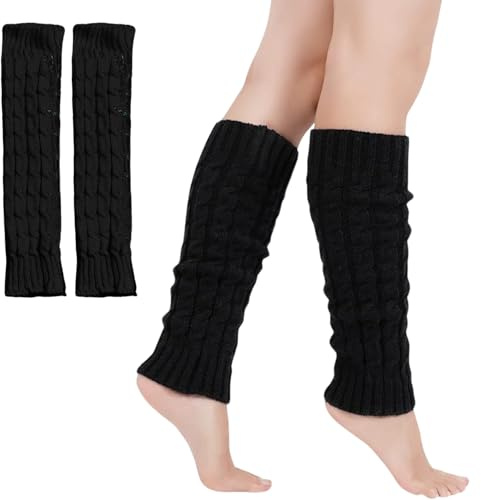 FENGCHUANG Stulpen Damen, Lange Gestrickt Beinwärmer, Damen Winter Beinstulpen, Frauen Mädchen Winter Crochet Stricken Stulpen Beinstulpen (Schwarz)