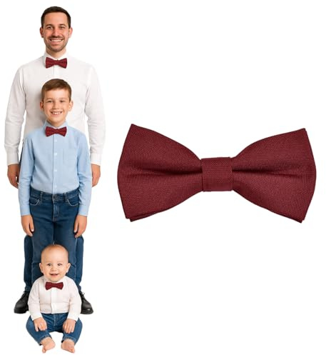 DonDon Papillon uomo bambino o neonato Bordeaux opaco, preannodato e regolabile in lunghezza in gabardine di cotone - accessorio elegante per matrimoni, comunioni e cerimonie