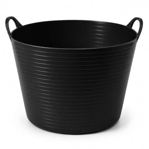 42L Heavy Duty Black Flexible Trug Bucket with Handles – Large Multipurpose Tub for Garden, Laundry, Builders, Cleaning & Storage | Durable Plastic Builders Tub – 1 Pack