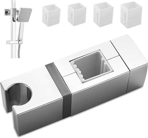 No-Drilling Shower Head Holder, 360° Adjustable Slip-On Bracket for 18x30mm 22x22mm 25x25mm 30x15mm Rails, Chrome Wall Mount for Handheld Showers