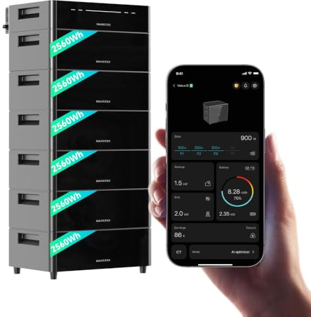 Marstek Venus D Balkonkraftwerk mit Speicher & Wechselrichter, 0% MwSt, 15360Wh LiFePO4 Akku, 4 MPPTs 4kW PV-Eingangsleistung&2.5kW Ausgang, Erweiterung bis 15,36 kWh, IP65, App-Steuerung, Plug&Play