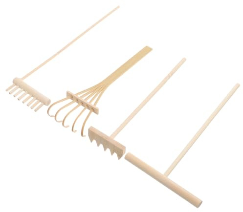 Homoyoyo Ensemble de 4 Petits Râteaux en Bois pour Jardin Zen Miniature, Outils de Sable pour Décoration Maison et Bureau, Mini Râteaux à Parterre de Jardin pour Activité Méditative