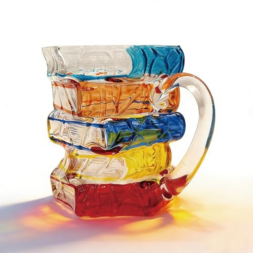 YcsRnn Book Mug, Coffee Mugs for Book Lovers, Reading Companion for Bookworms and Writers, 3D Painted Glass Mug, Desk Accessories Water Cup for Milk Tea Juice Drink (350ml)