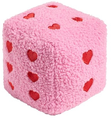 OHS Heart Print Dice Door Stops Indoor, Soft Boucle Fabric Decorative Door Stops for Home and Office Cube Doorstop Weighted Home Interior Doorstop Stopper Floor Decorative, Pink/Red