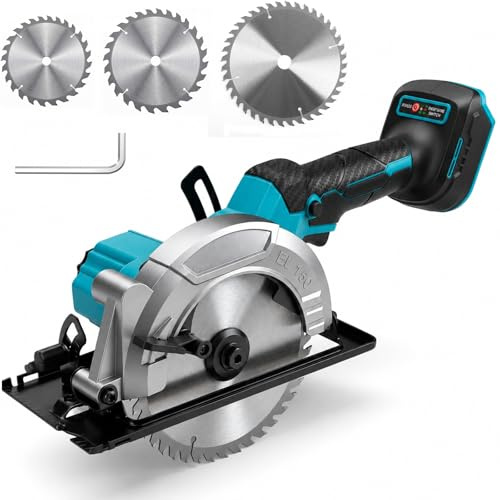 6“ Akku Handkreissäge kompatibel mit Makita 18V, Bürstenlose Kreissäge mit 6800 U/min, Schnitttiefe 0-55 mm, Gehrungswinkel 0-45°, 3 Sägeblätter, Mini Kreissäge für Holz,Kunststoff,Metall(ohne Akku)