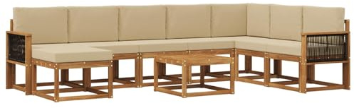 vidaXL Outdoor-Sofagarnitur 9 pcs Natur und Beige Massivholz Akazie, Moderne Garten-Sofaset, wetterresistent, Lounge für den Garten, Akazienholz, Bequeme Sitzgelegenheit draußen