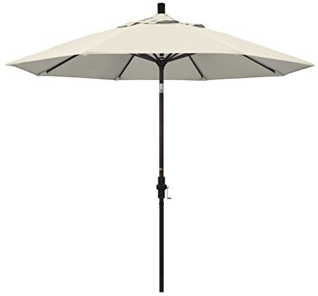 California Umbrella 9' Round Aluminum Market Umbrella, Crank Lift, Collar Tilt, Bronze Pole, Antique Beige Olefin