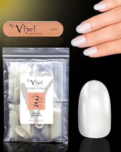 By Vixi 600 KURZ OVAL-NAGEL mit VORBEREITUNGSFEILE, 10 Größen - Opak Express-Fingernagelverlän gerungen, vollabdeckung. Für Profis & den Heimgebrauch