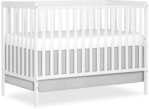 Dream On Me Synergy 5-in-1 Convertible Full-Size Baby Crib with Toddler, Day & Full Bed Conversion in White, GreenGuard Gold & BSA, 3 Mattress Heights, Sustainable Pinewood
