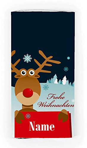 Herz & Heim® Weihnachtsschokolade mit niedlichem Elch und Ihrem Wunschnamen
