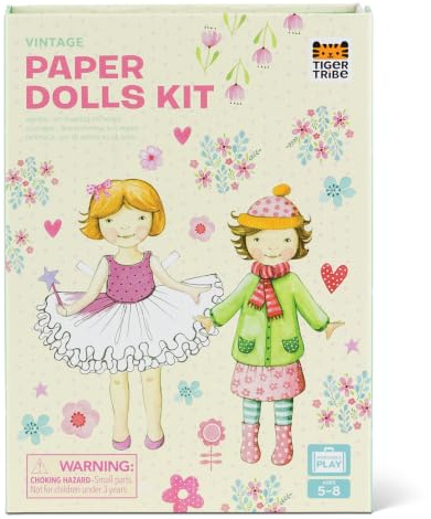 Tiger Tribe: Paper Dolls Kit - Vintage - Design & Dress 2 Paper Dolls, Includes Clothes You Color in, Colored Clothes, Stickers & Colored Pencils
