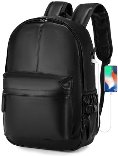 SPAHER 15,6 Pollici Zaino in Pelle per Computer Portatile Unisex Borsa Scuola Escursionismo Viaggio Affari Bagagli All'aperto College Borsa a Tracolla Regalo per Uomini Donne, Nero-43x30x12cm-B030,