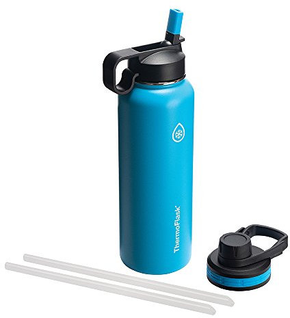 Thermoflask Double Stainless Steel Insulated Water Bottle with Two Lids, 40 Ounce, Capri