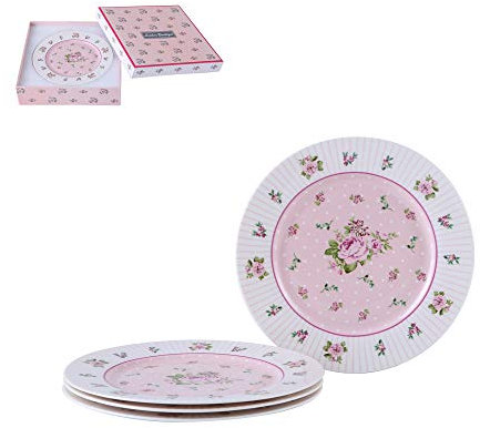 London Boutique Side Juego de 4 Platos de Porcelana Fina para Tartas con Borde Ancho Shabby Chic (Rosa