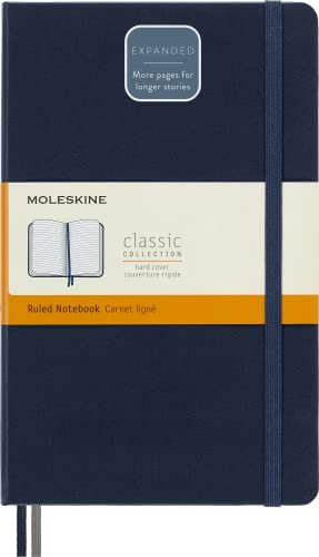 Moleskine - Klassisches Notizbuch, Linierte Seiten, fester Einband und elastischer Verschluss, Größe 13 x 21 cm, Farbe Saphir Blau, 400 Seiten