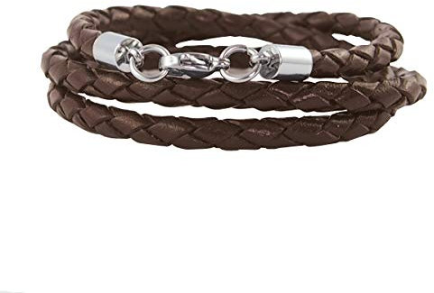 König Design Lederkette Lederband Leder-Armband 5 mm Herren Halskette Braun 50 cm lang mit Karabiner-Verschluss Silber geflochten