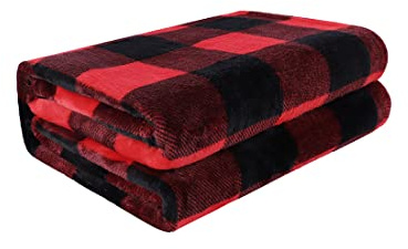PiccoCasa, Coperta in pile di flanella, morbida decorativa, leggera, in peluche, per divano, letto e per animali domestici, 76 x 101 cm, per animali, colore scarlatto e nero a quadri scozzesi