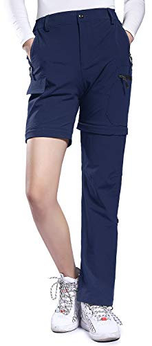 Hiauspor Pantaloni Trekking Donna Estivi Convertibili Montagna Escursionismo Leggeri con Zip off Pantaloni ad Asciugatura Rapida Elasticizzati UPF 50+ (Navy, S)